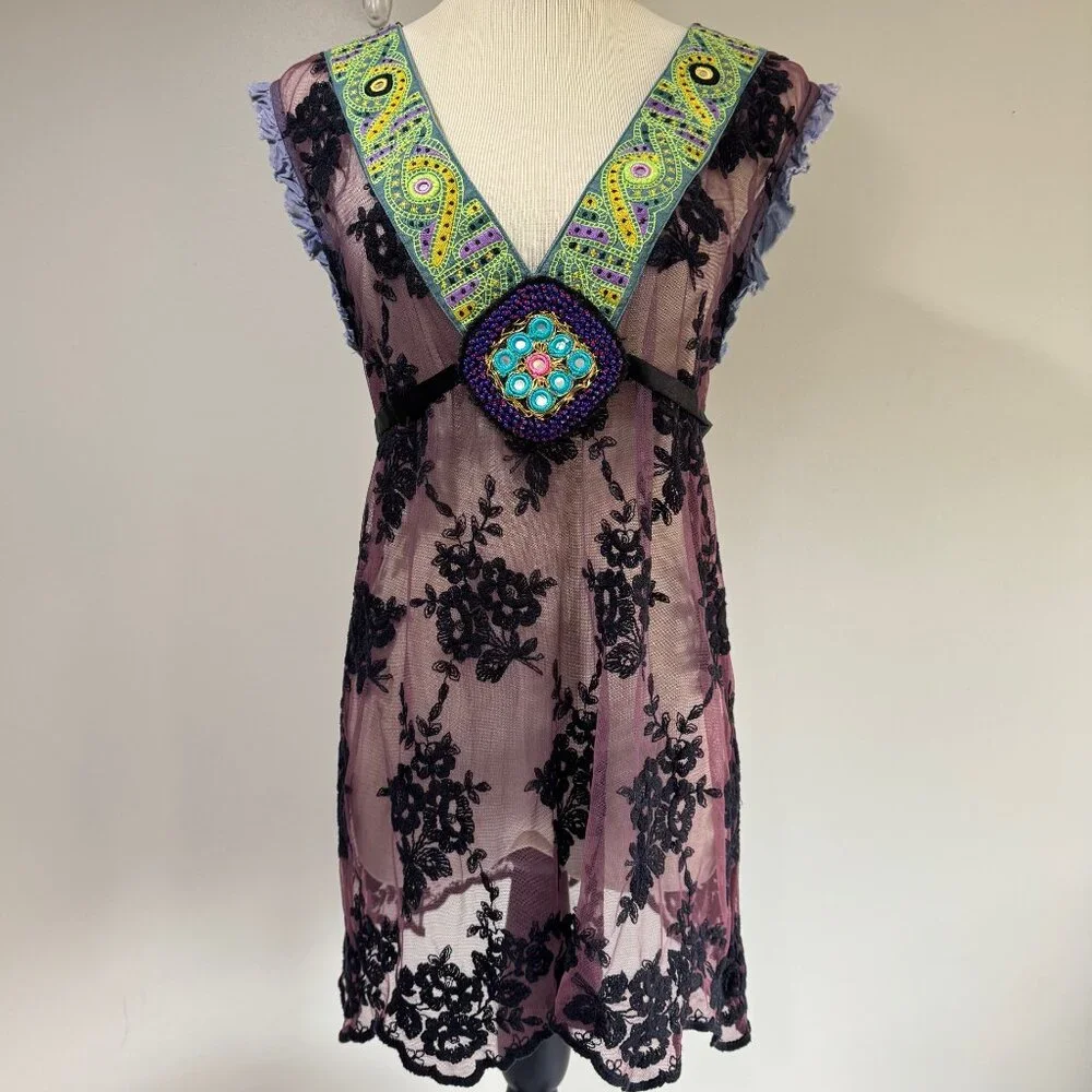FREE PEOPLE Sheer Embroidered Sleeveless Top
